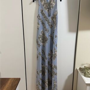NEW Lela Rose Printed Crepe Halter Gown - Sky
